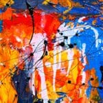 Dynamic abstract painting with vibrant colors, showcasing flowing patterns and expressionist style.